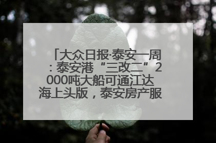 大众日报·泰安一周：泰安港“三改二”2000吨大船可通江达海上头版，泰安房产服务改革经验全省推广